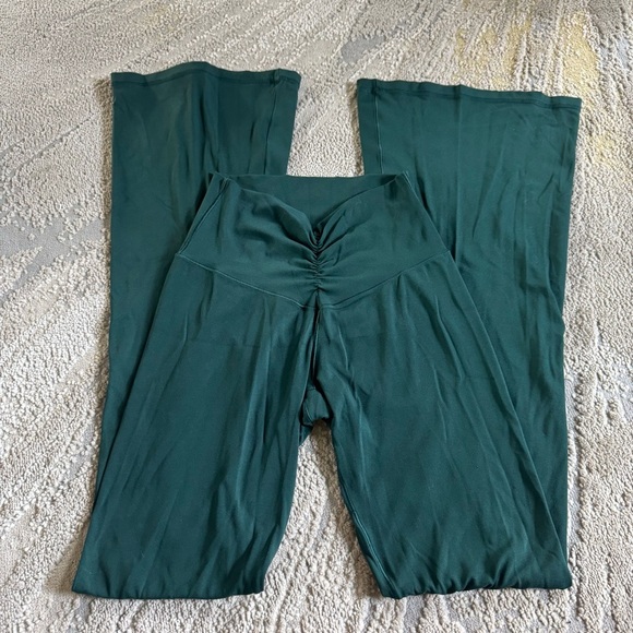 Aerie Real Me High waisted Crossover Flare Legging ruched green pull on small - Picture 2 of 8